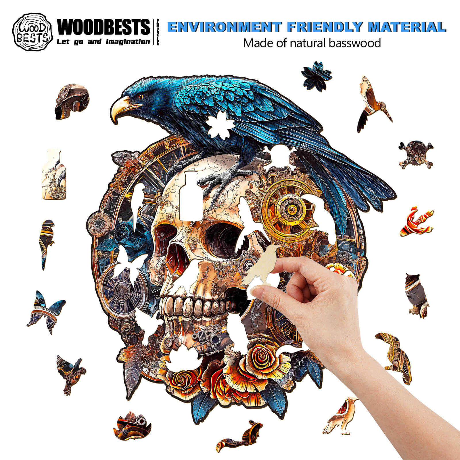 3D Mechanical Skull & Raven Wooden Jigsaw Puzzle - Image 5