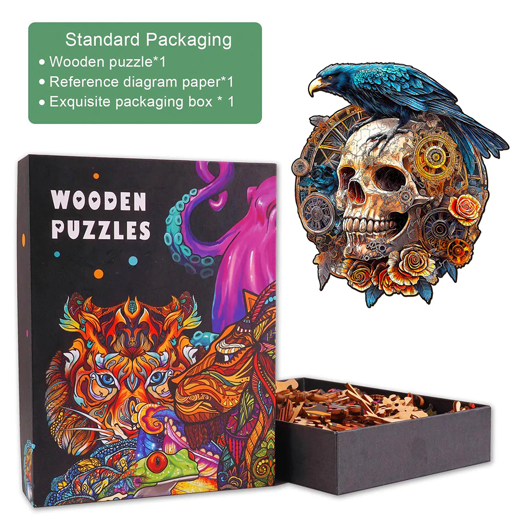3D Mechanical Skull & Raven Wooden Jigsaw Puzzle - Image 6
