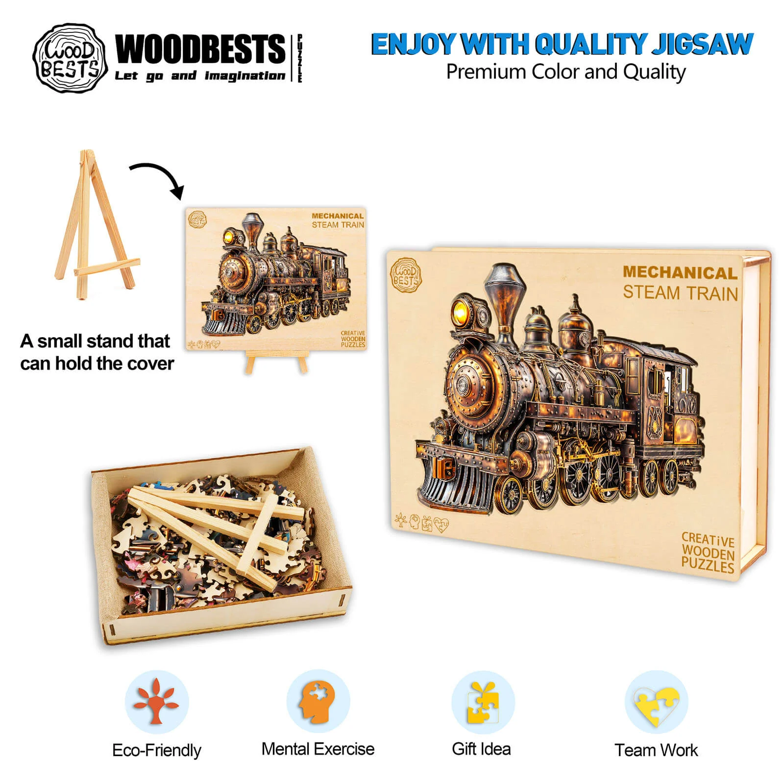 3D Mechanical Steam Train Wooden Jigsaw Puzzle - Image 7