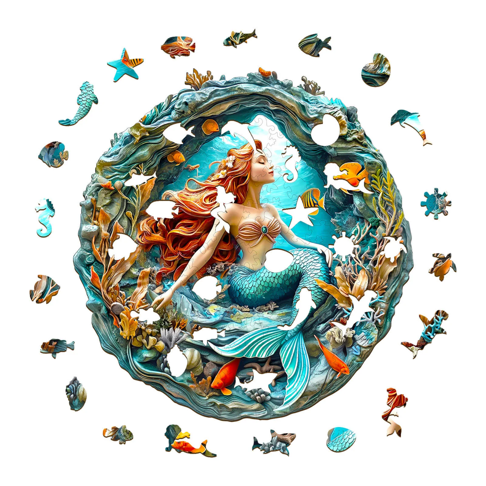 3D Mermaid's Secret Cave Wooden Jigsaw Puzzle - Image 3