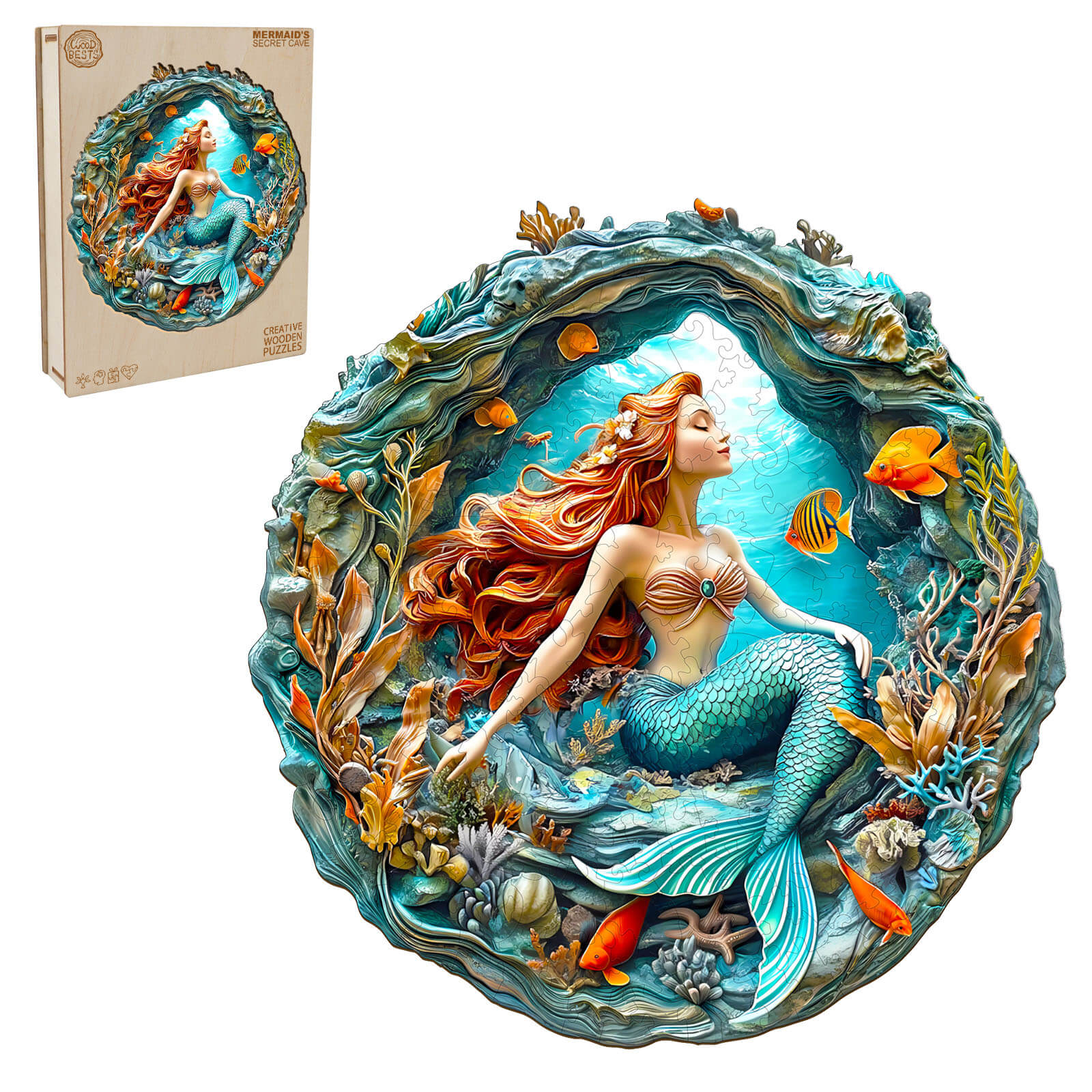 3D Mermaid's Secret Cave Wooden Jigsaw Puzzle - Image 4