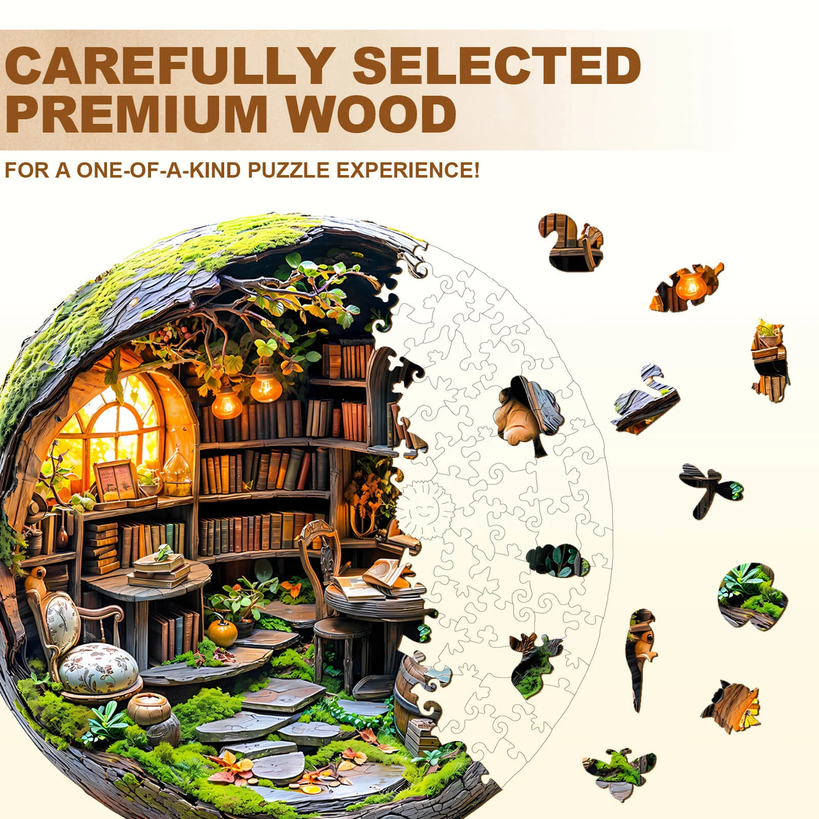 3D Mossy Library Wooden Jigsaw Puzzle - Image 3
