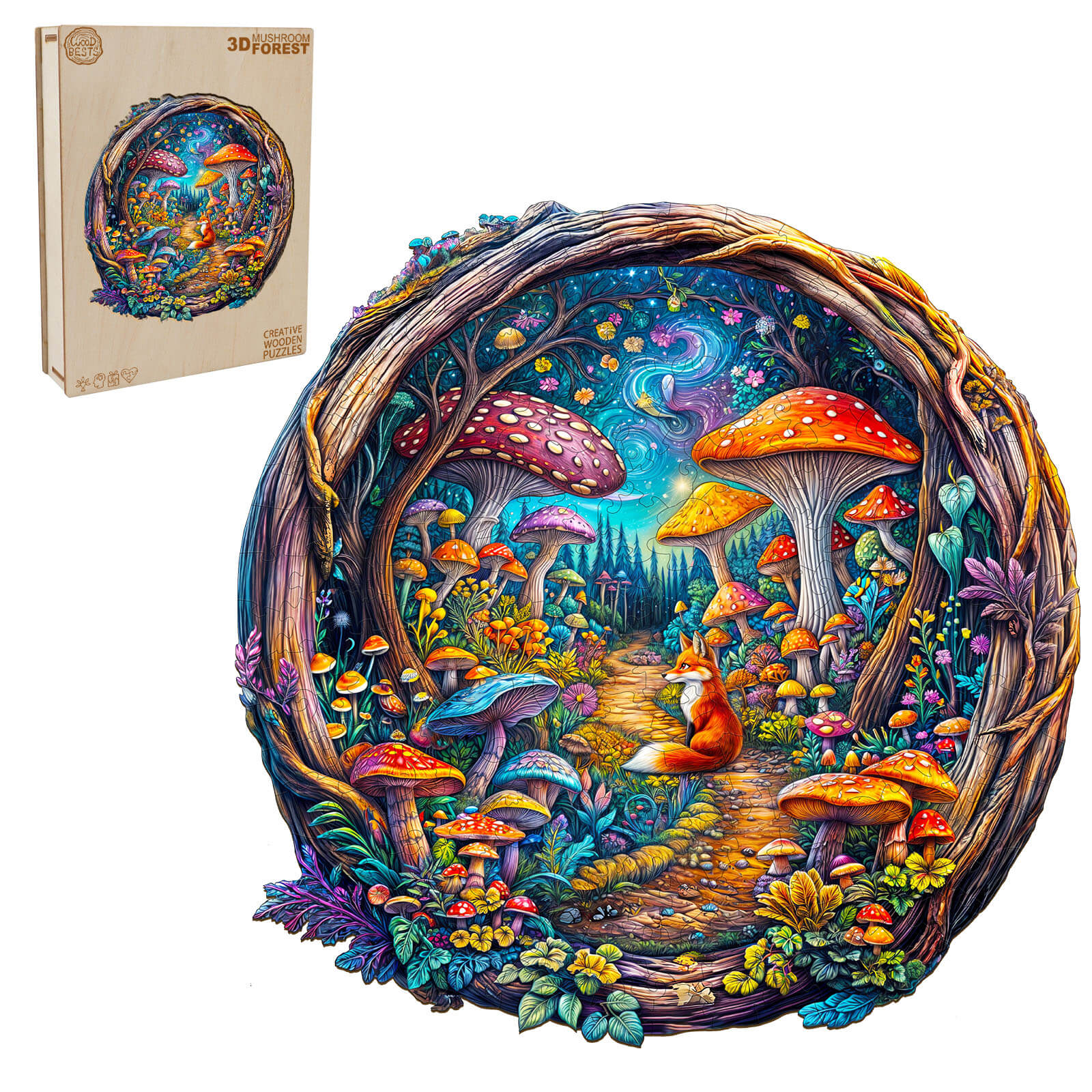 3D Mushroom Forest Wooden Jigsaw Puzzle - Image 4