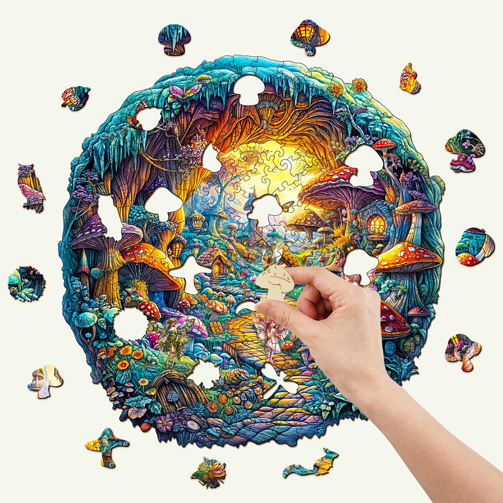 3D Mushroom Village Wooden Jigsaw Puzzle - Image 3