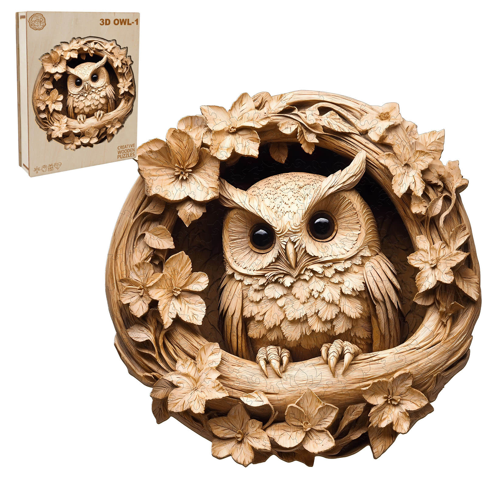 3D Owl-1 Wooden Jigsaw Puzzle - Image 4