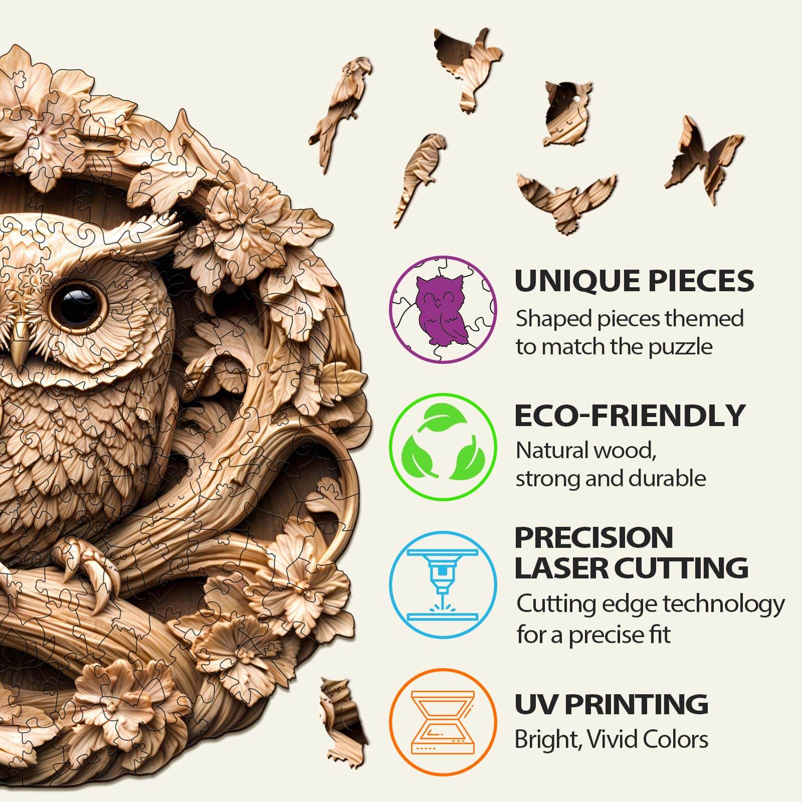 3D Owl-2 Wooden Jigsaw Puzzle - Image 6