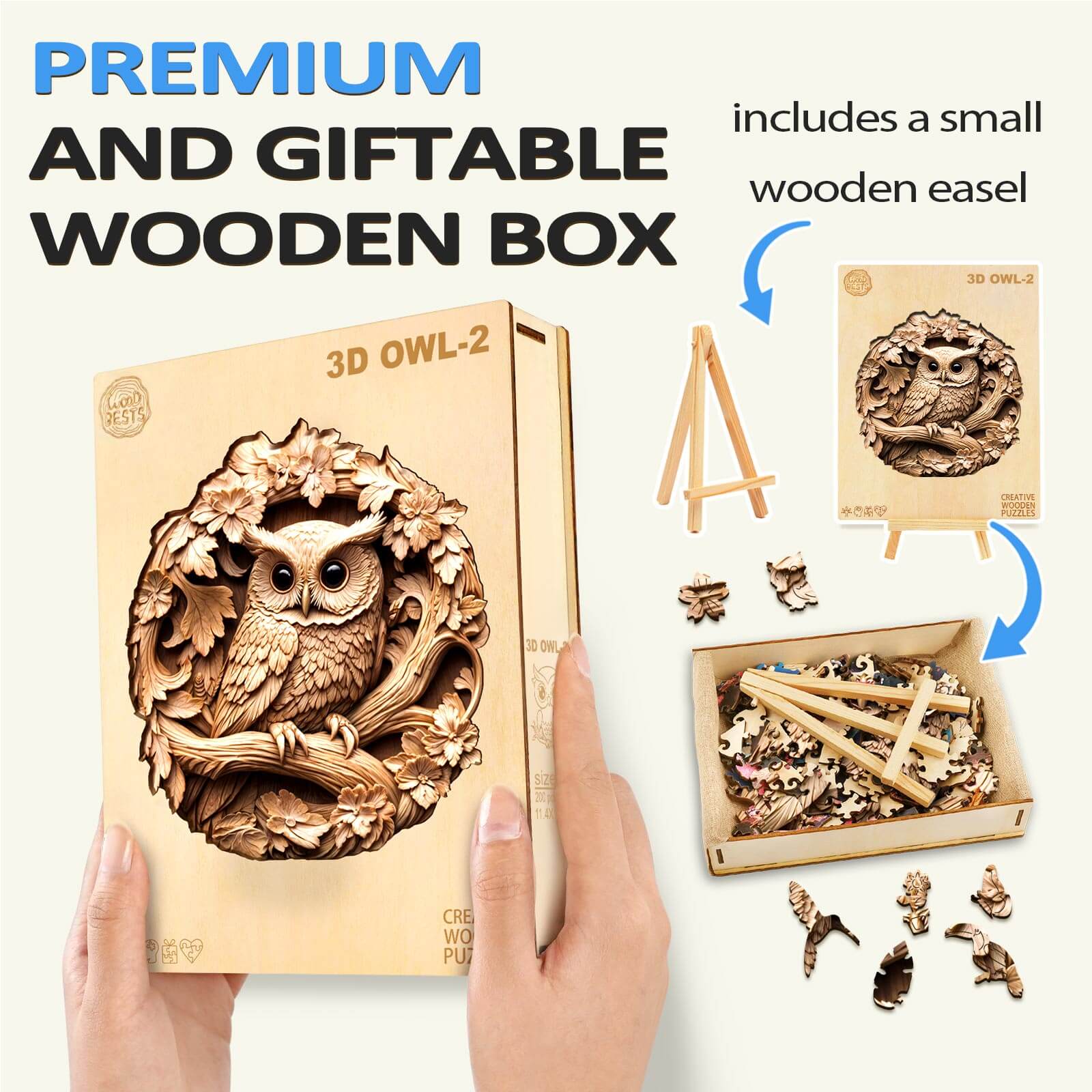 3D Owl-2 Wooden Jigsaw Puzzle - Image 8