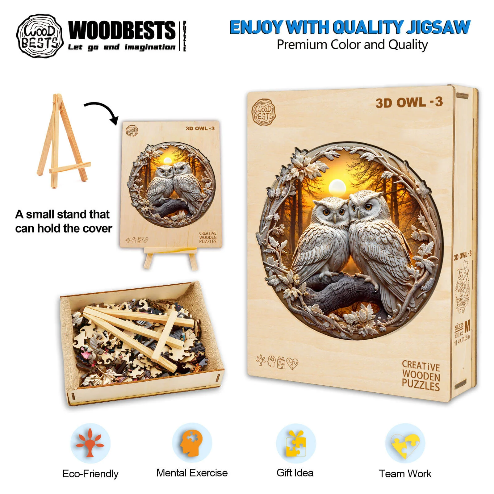 3D Owl-3 Wooden Jigsaw Puzzle - Image 6