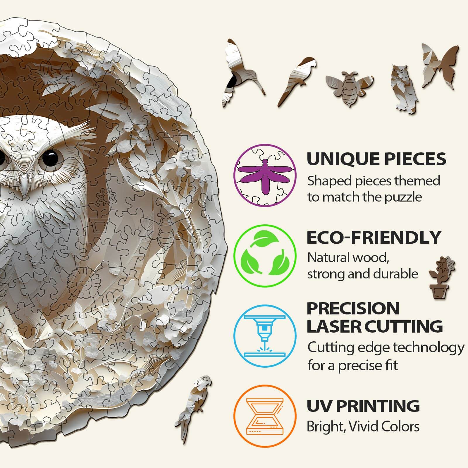 3D Paper Carved Owl Wooden Jigsaw Puzzle - Image 6