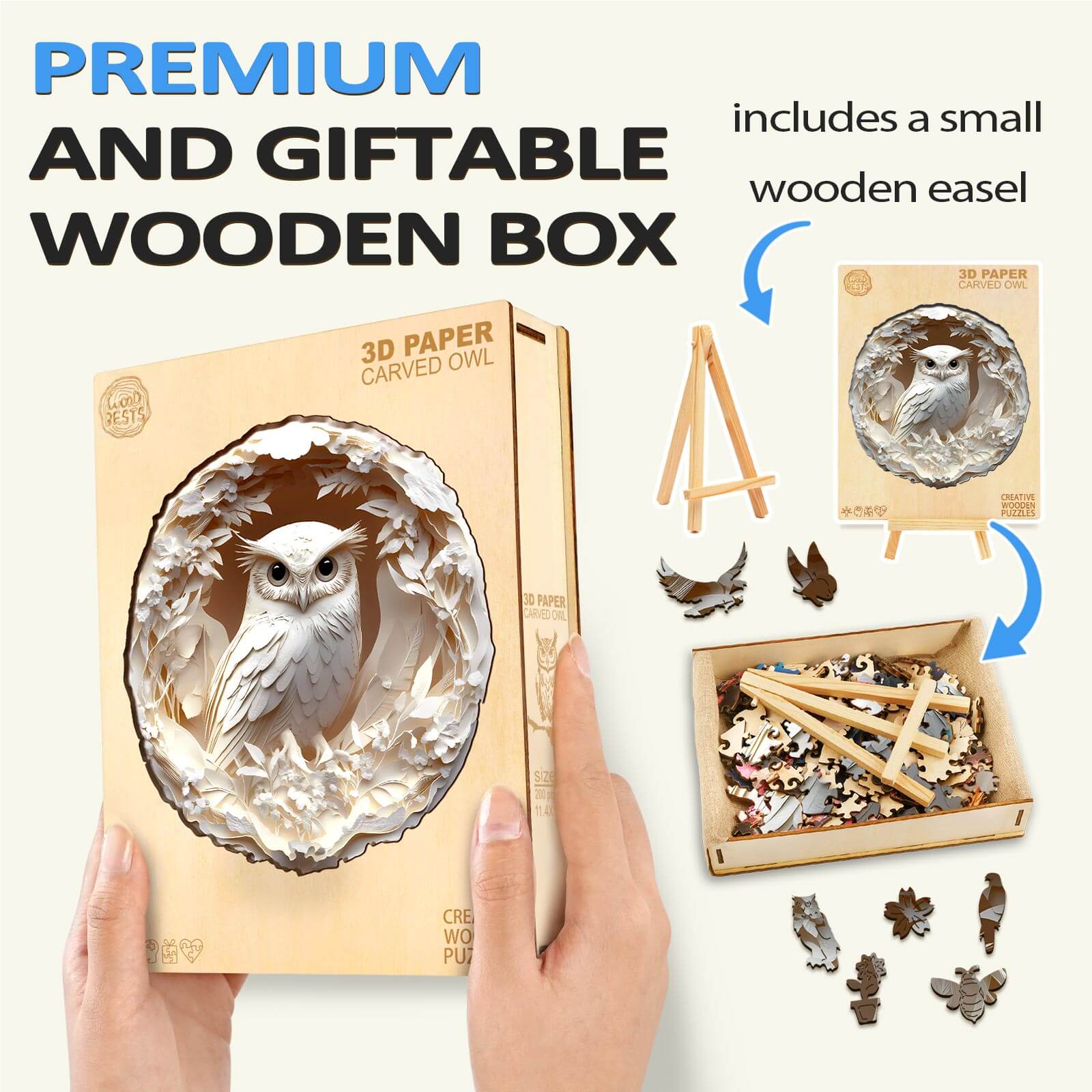 3D Paper Carved Owl Wooden Jigsaw Puzzle - Image 8