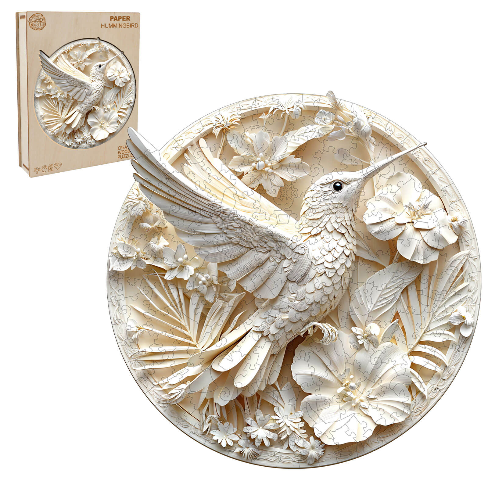 3D Paper Hummingbird-2 Wooden Jigsaw Puzzle - Image 4