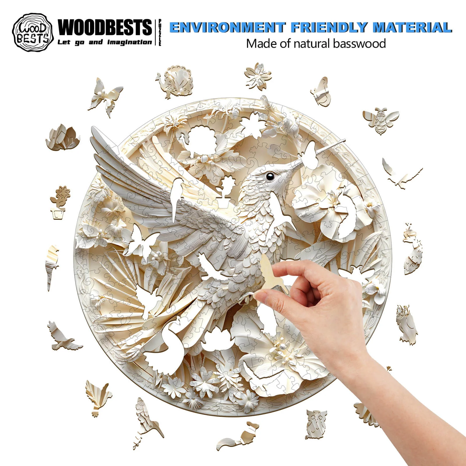 3D Paper Hummingbird-2 Wooden Jigsaw Puzzle - Image 5