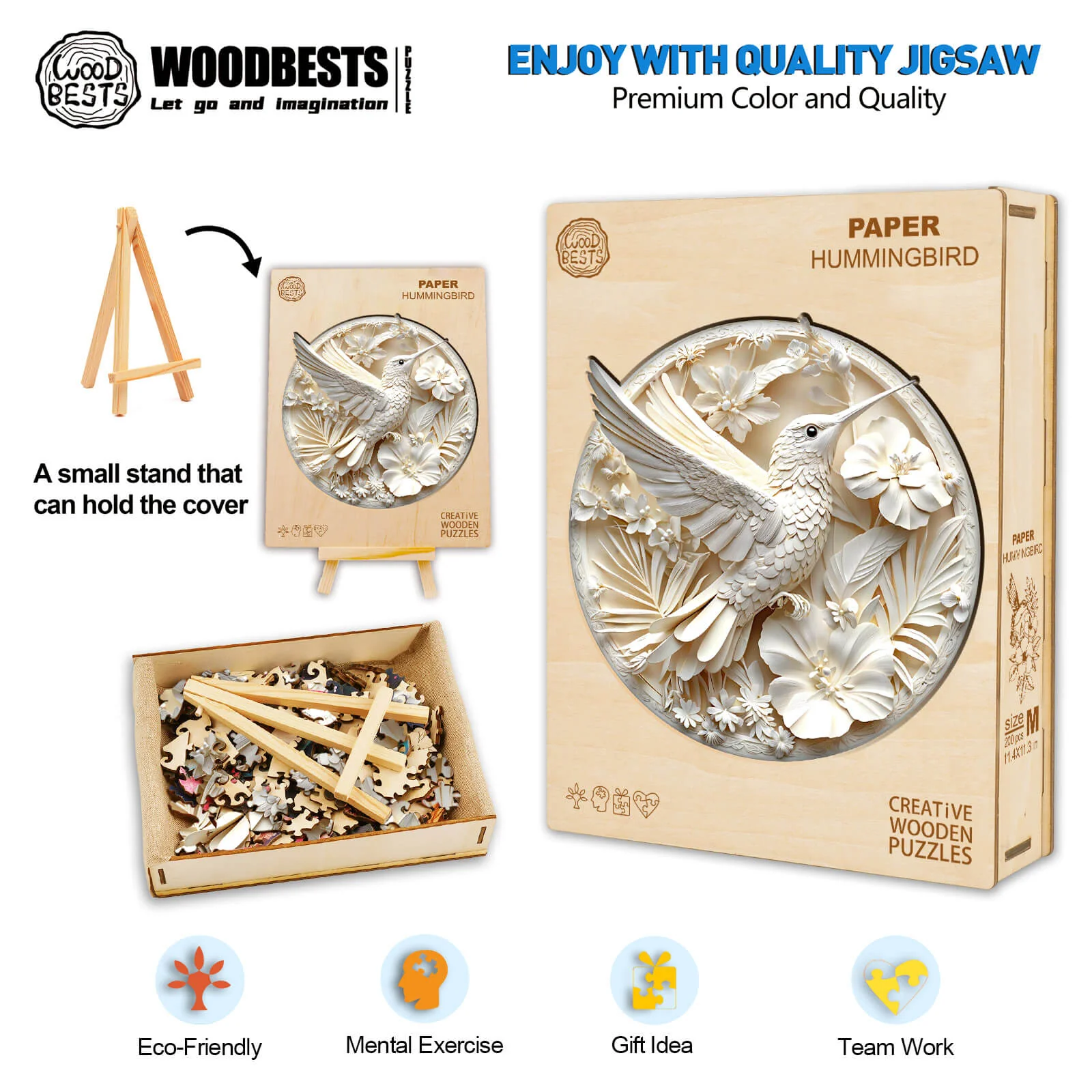 3D Paper Hummingbird-2 Wooden Jigsaw Puzzle - Image 6