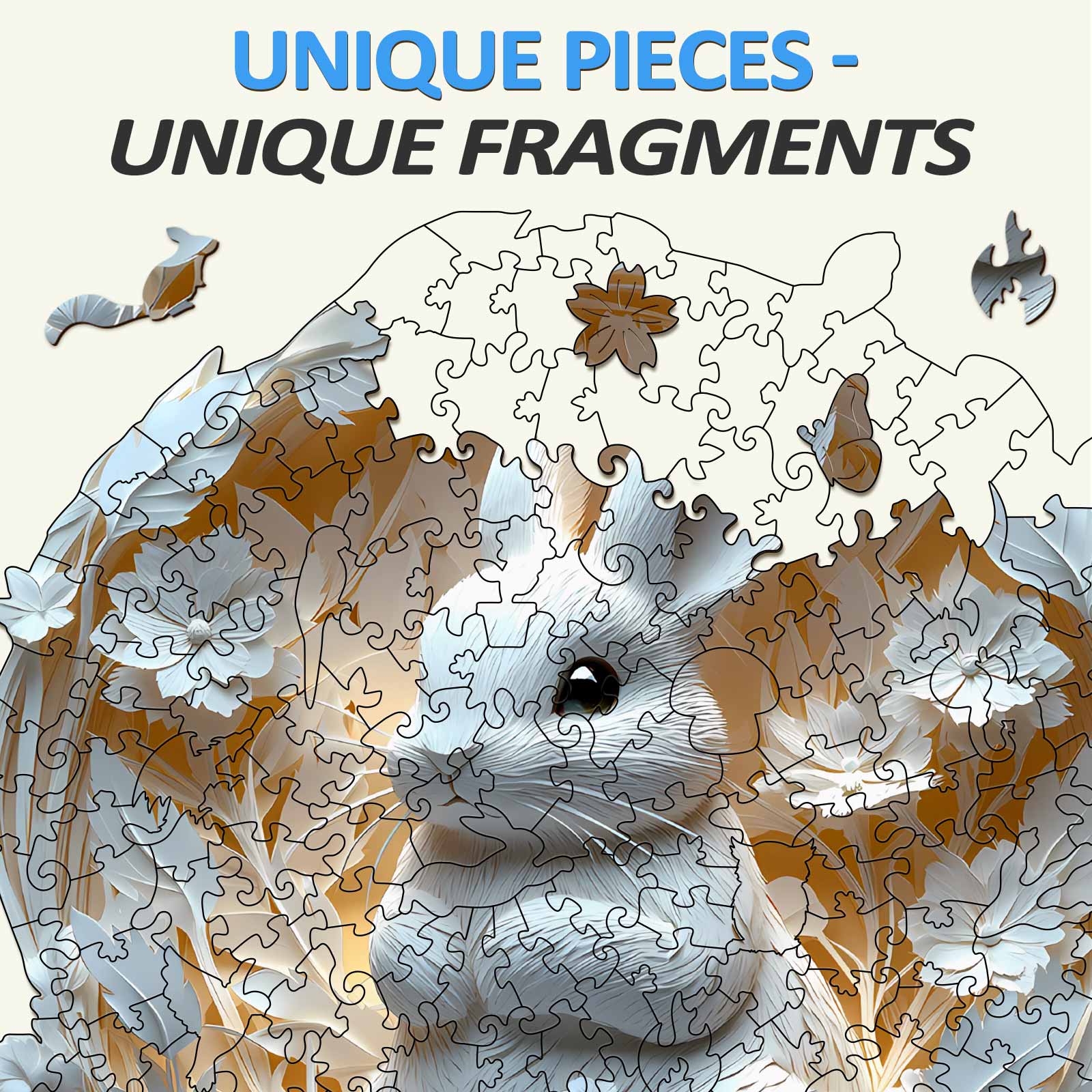 3D Paper Rabbit Wooden Jigsaw Puzzle - Image 3