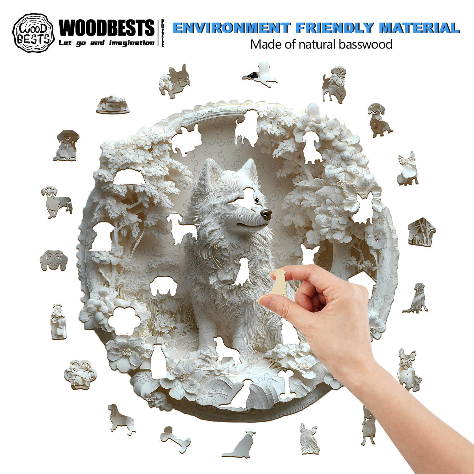 3D Paper Samoyed Wooden Jigsaw Puzzle - Image 5