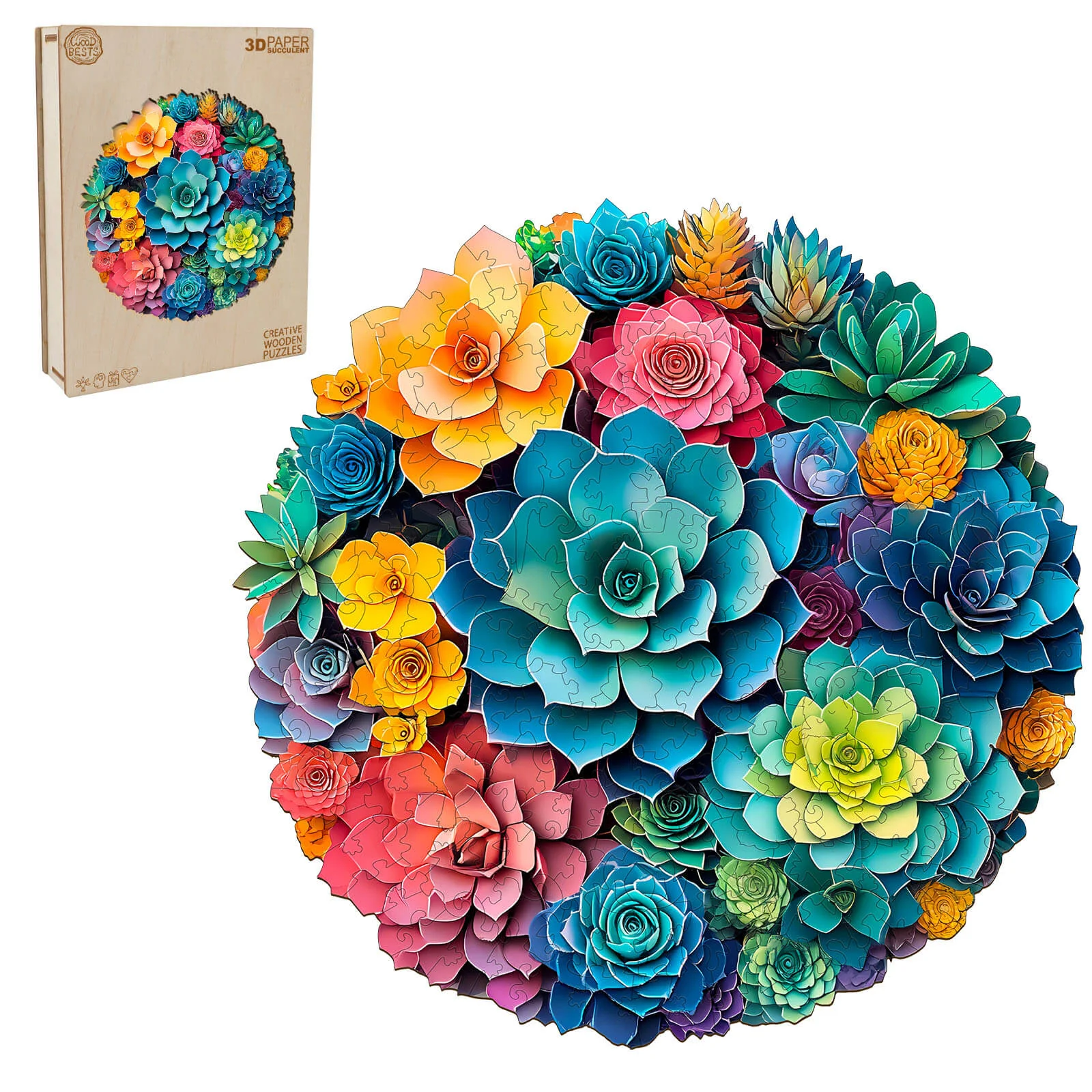 3D Paper Succulent Wooden Jigsaw Puzzle - Image 4