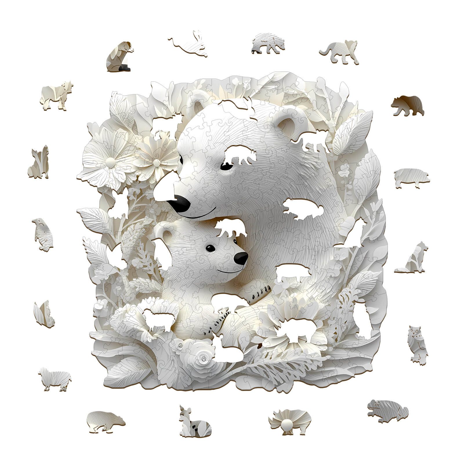3D Parent Child Polar Bear Wooden Jigsaw Puzzle - Image 2