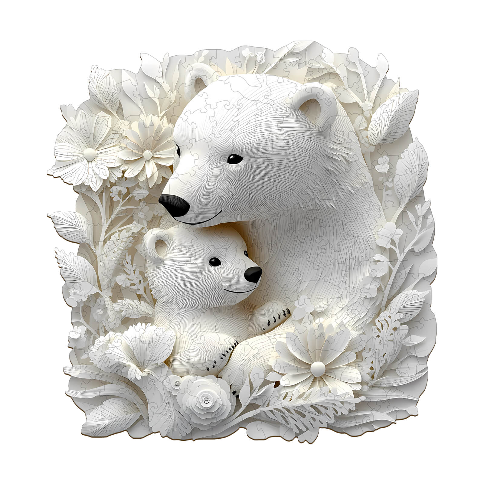 3D Parent Child Polar Bear Wooden Jigsaw Puzzle - Image 3