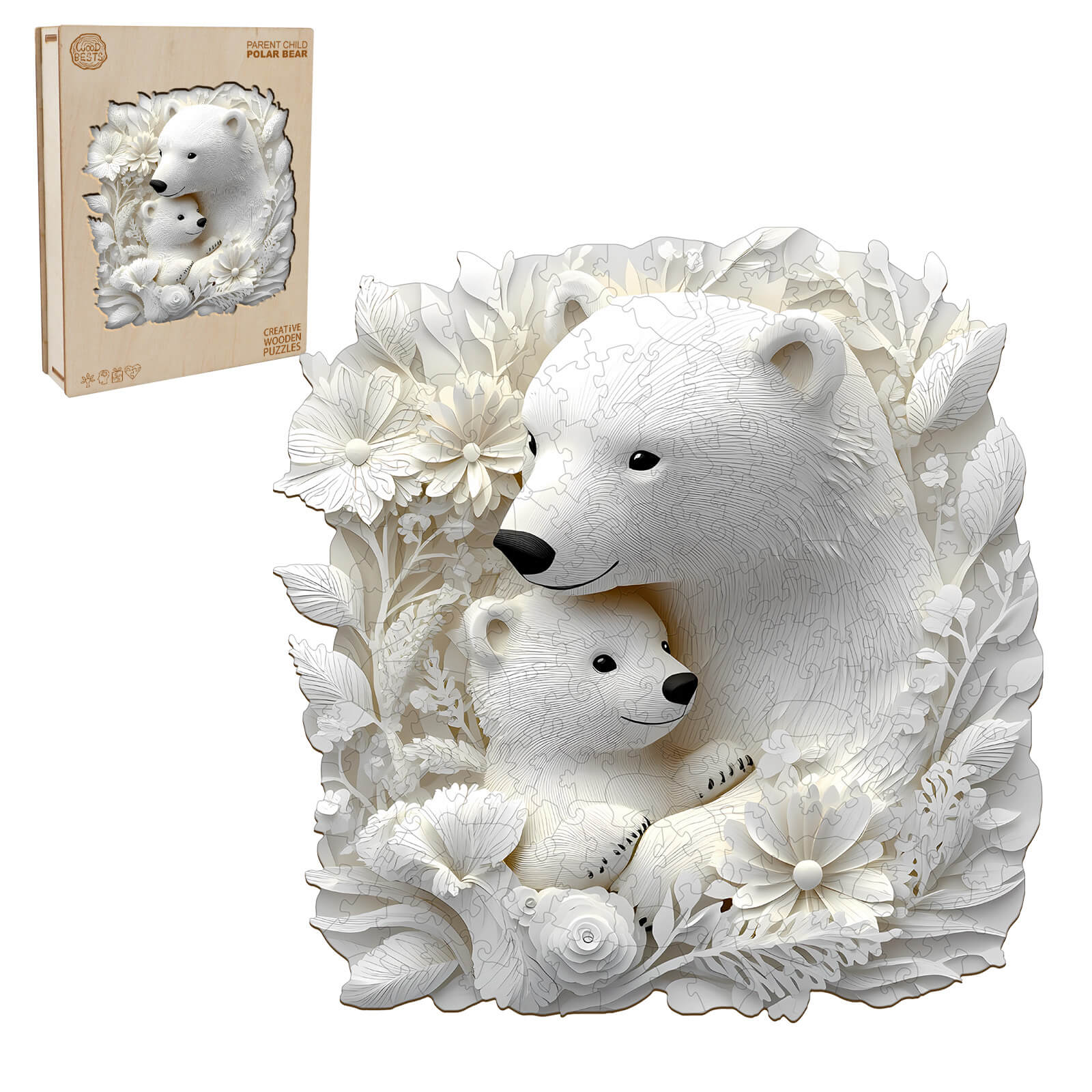 3D Parent Child Polar Bear Wooden Jigsaw Puzzle - Image 4