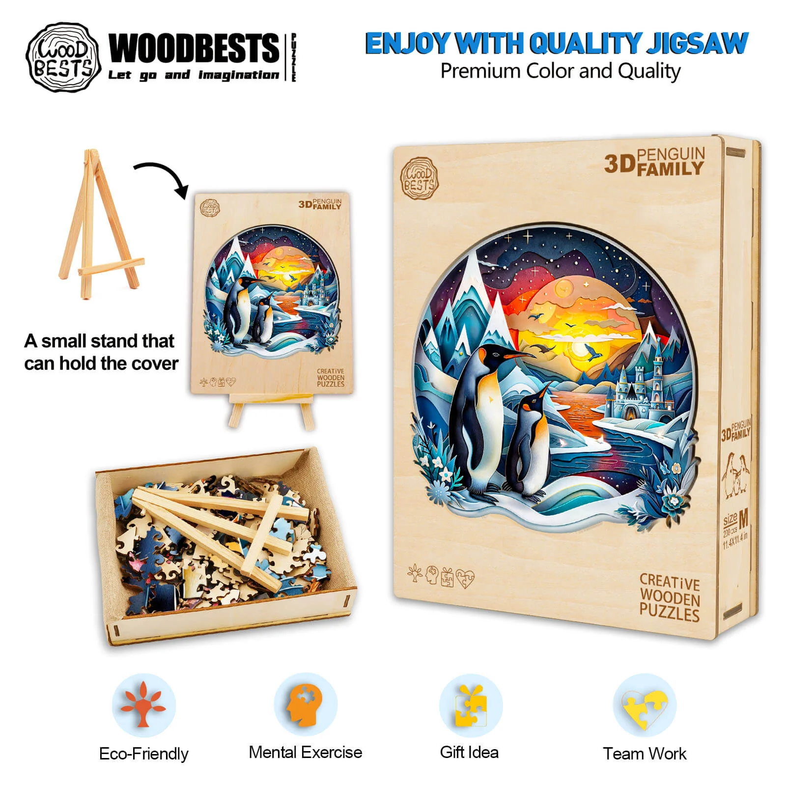 3D penguin family Wooden Jigsaw Puzzle - Image 6
