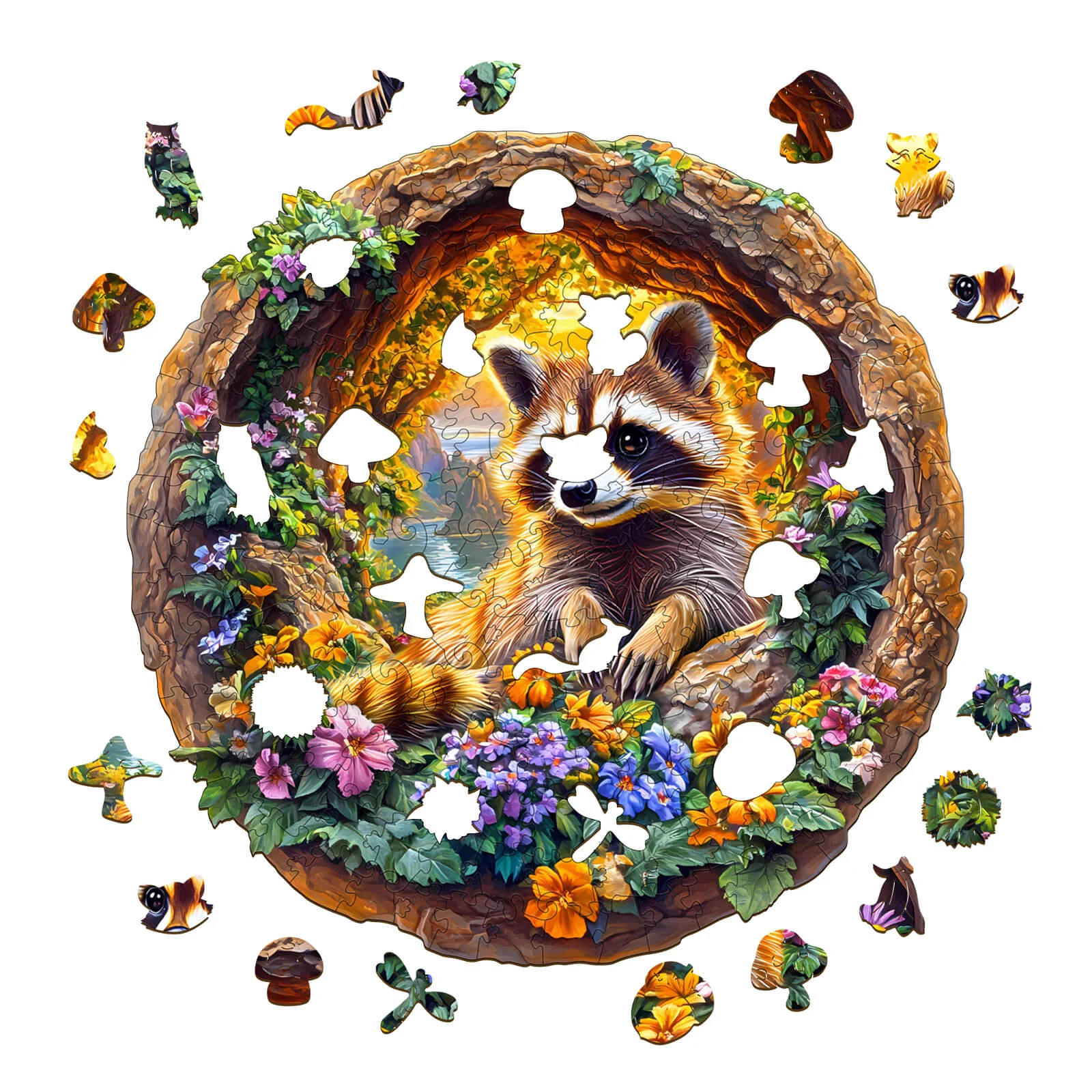 3D Raccoon on Vacation Wooden Jigsaw Puzzle - Image 3