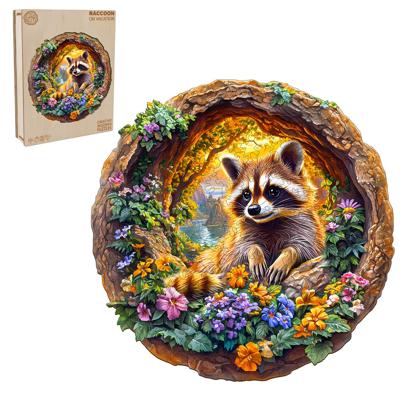 3D Raccoon on Vacation Wooden Jigsaw Puzzle - Image 5