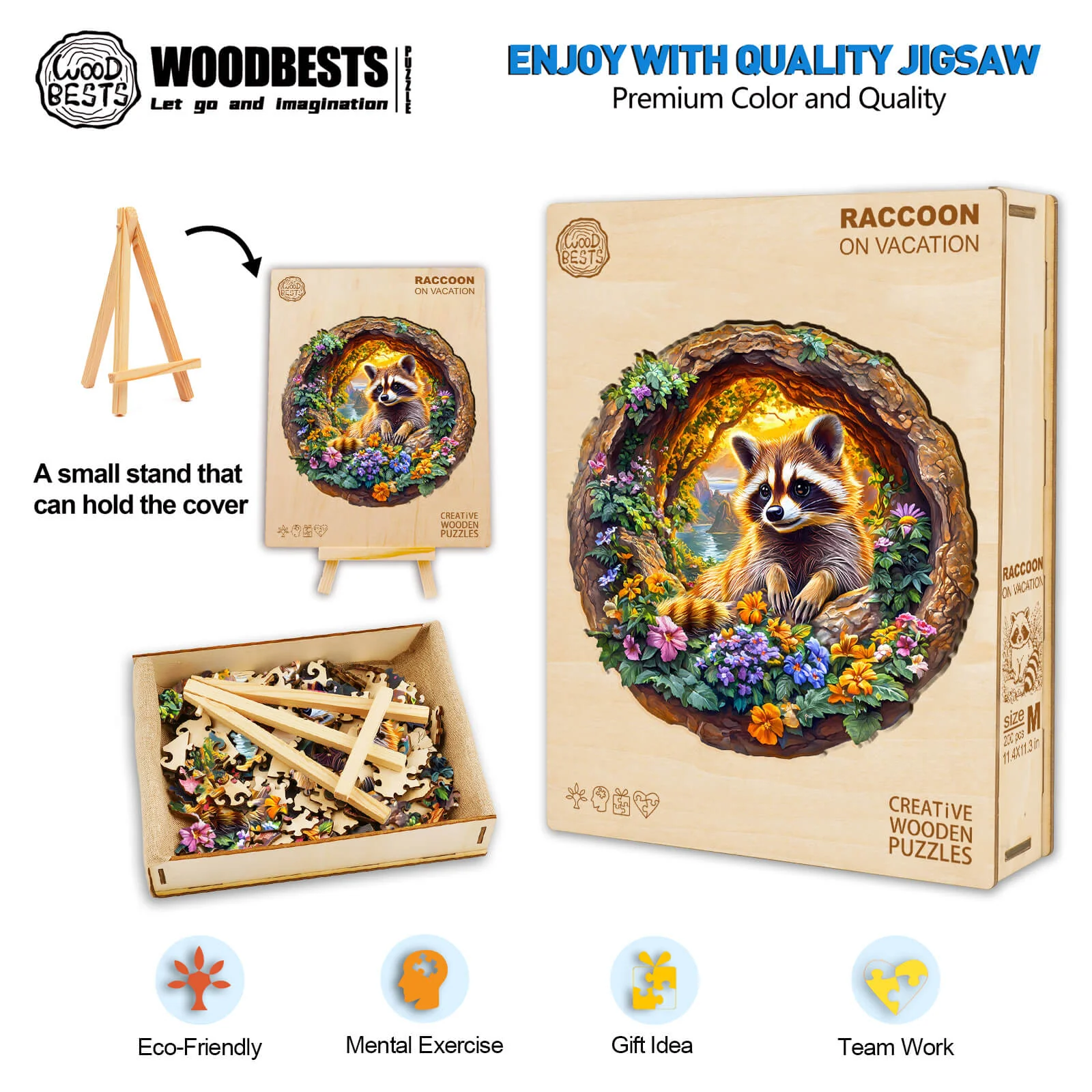 3D Raccoon on Vacation Wooden Jigsaw Puzzle - Image 8