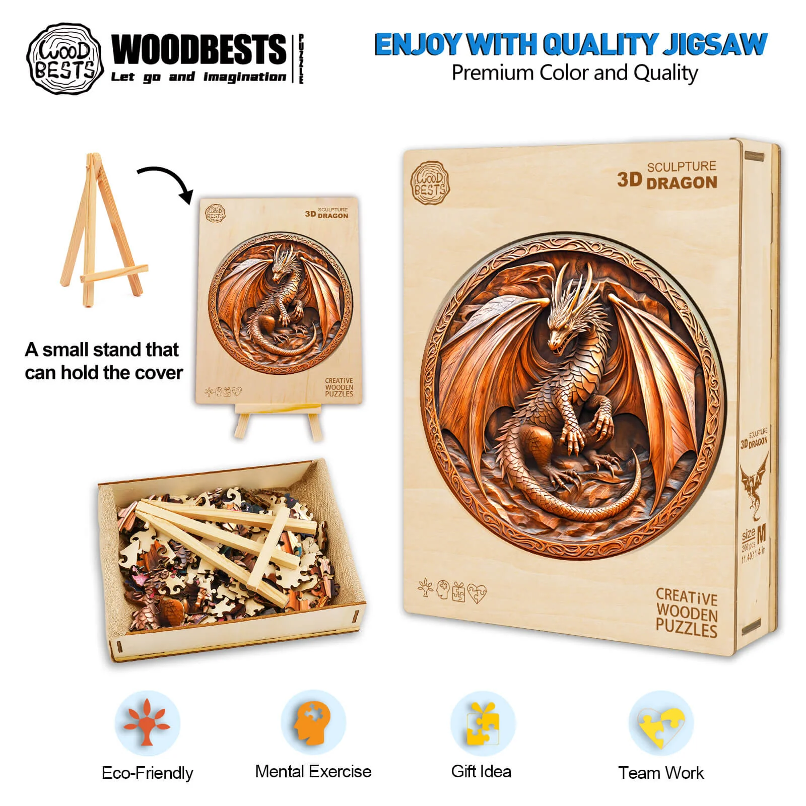 3D sculpture dragon Wooden Jigsaw Puzzle - Image 7
