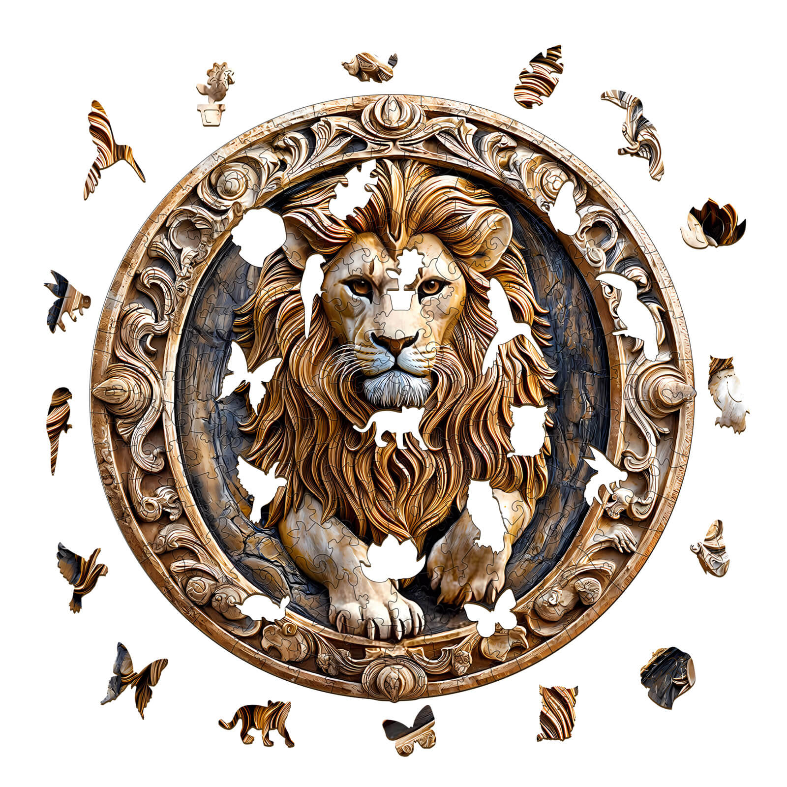 3D sculpture lion Wooden Jigsaw Puzzle - Image 3
