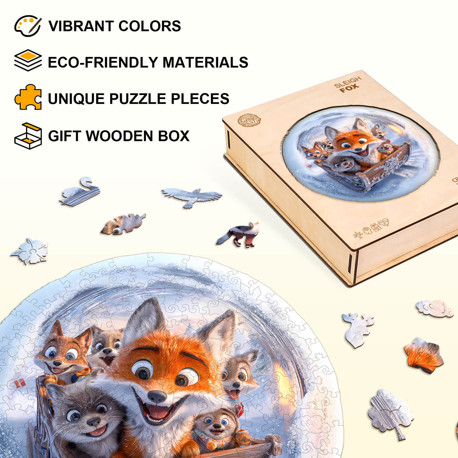 3D Sleigh Fox Wooden Jigsaw Puzzle - Image 4