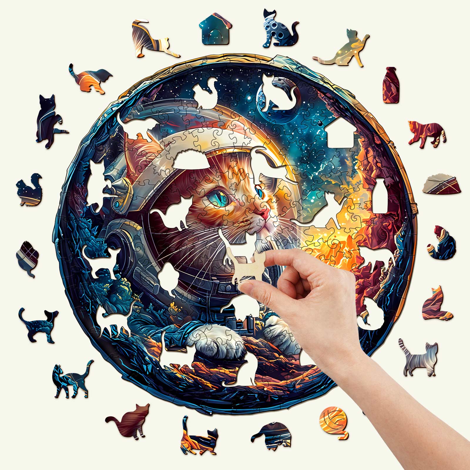 3D Space Cat Wooden Jigsaw Puzzle - Image 3