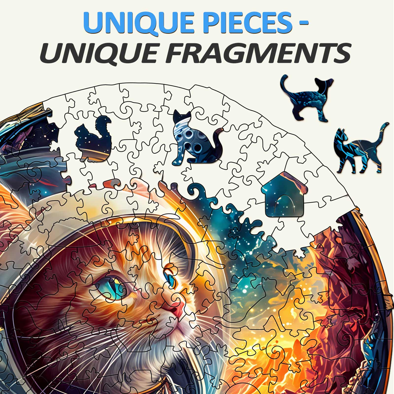 3D Space Cat Wooden Jigsaw Puzzle - Image 4