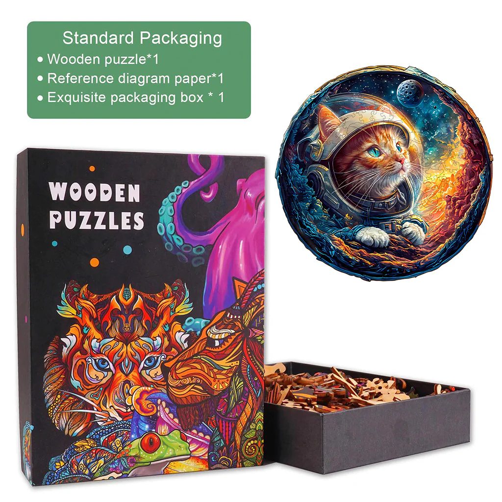 3D Space Cat Wooden Jigsaw Puzzle - Image 6