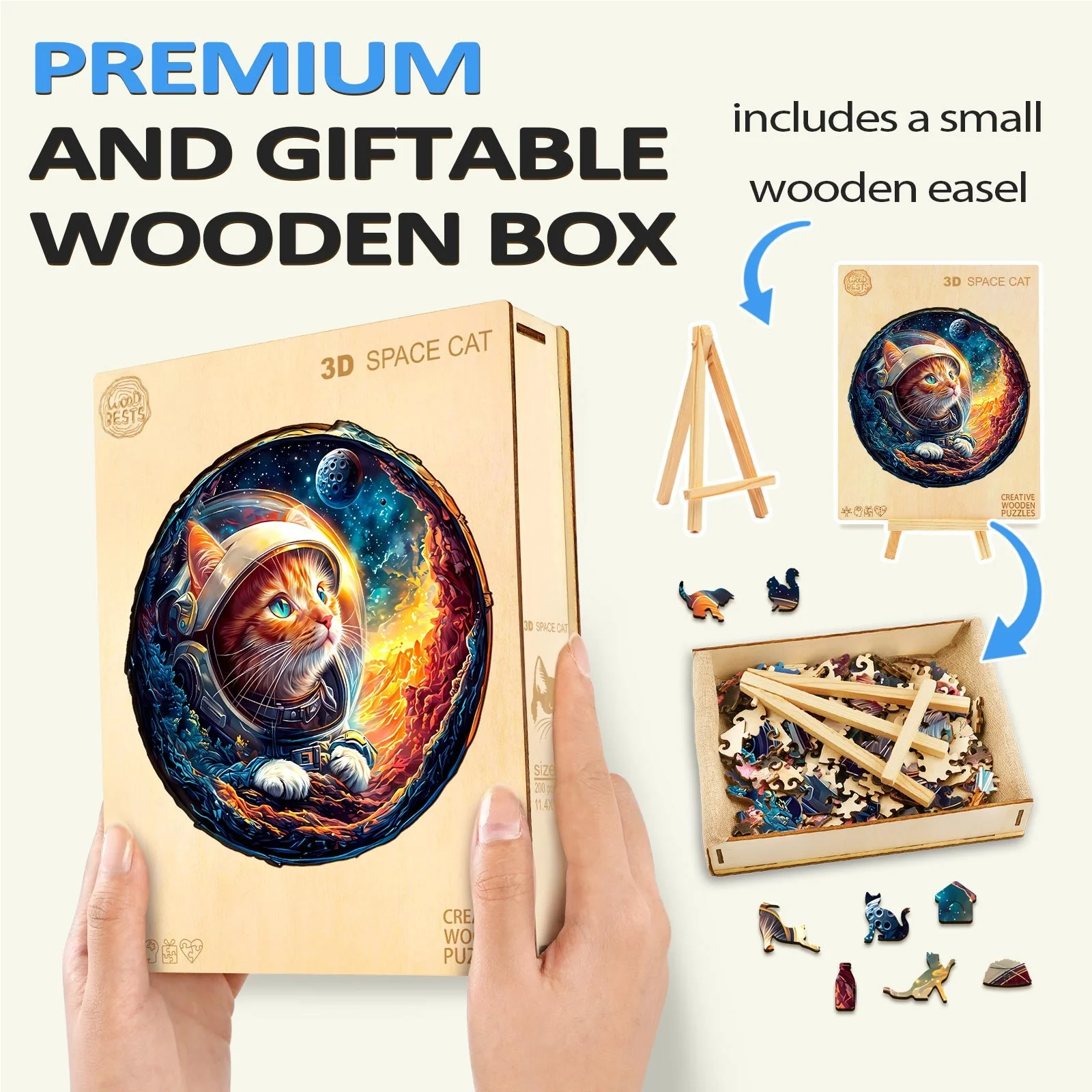 3D Space Cat Wooden Jigsaw Puzzle - Image 7