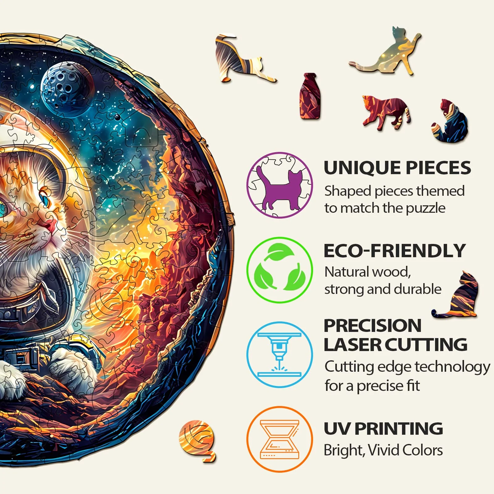 3D Space Cat Wooden Jigsaw Puzzle - Image 8