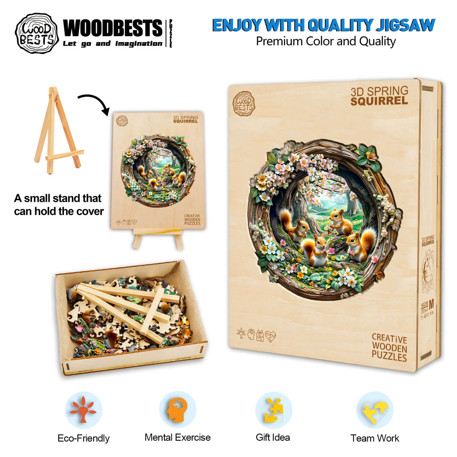 3D Spring Squirrel Wooden Jigsaw Puzzle - Image 6