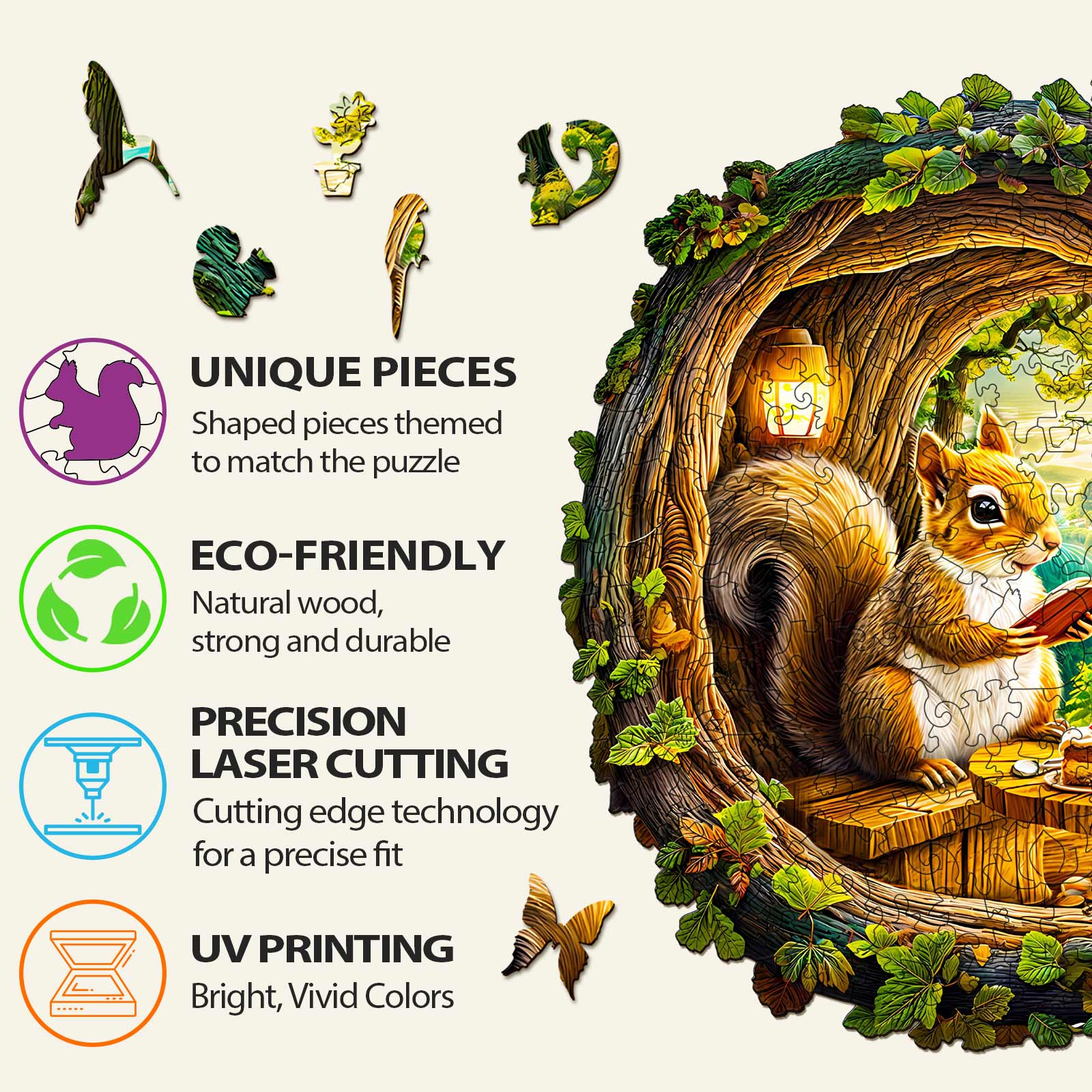3D Squirrel in The Cave-1 Wooden Jigsaw Puzzle - Image 5