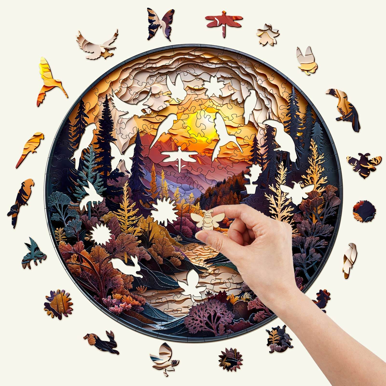 3D Sunset Forest Wooden Jigsaw Puzzle - Image 2
