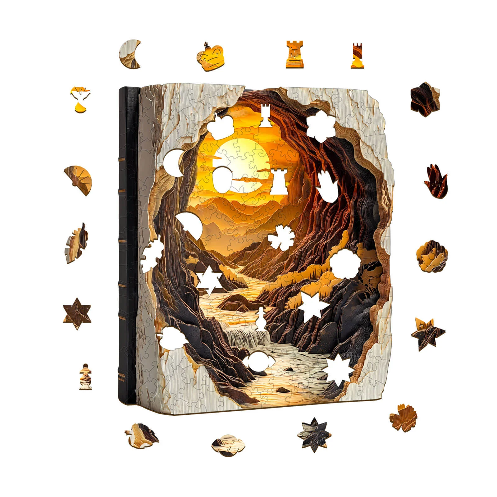 3D Sunset in a Book Wooden Jigsaw Puzzle - Image 3