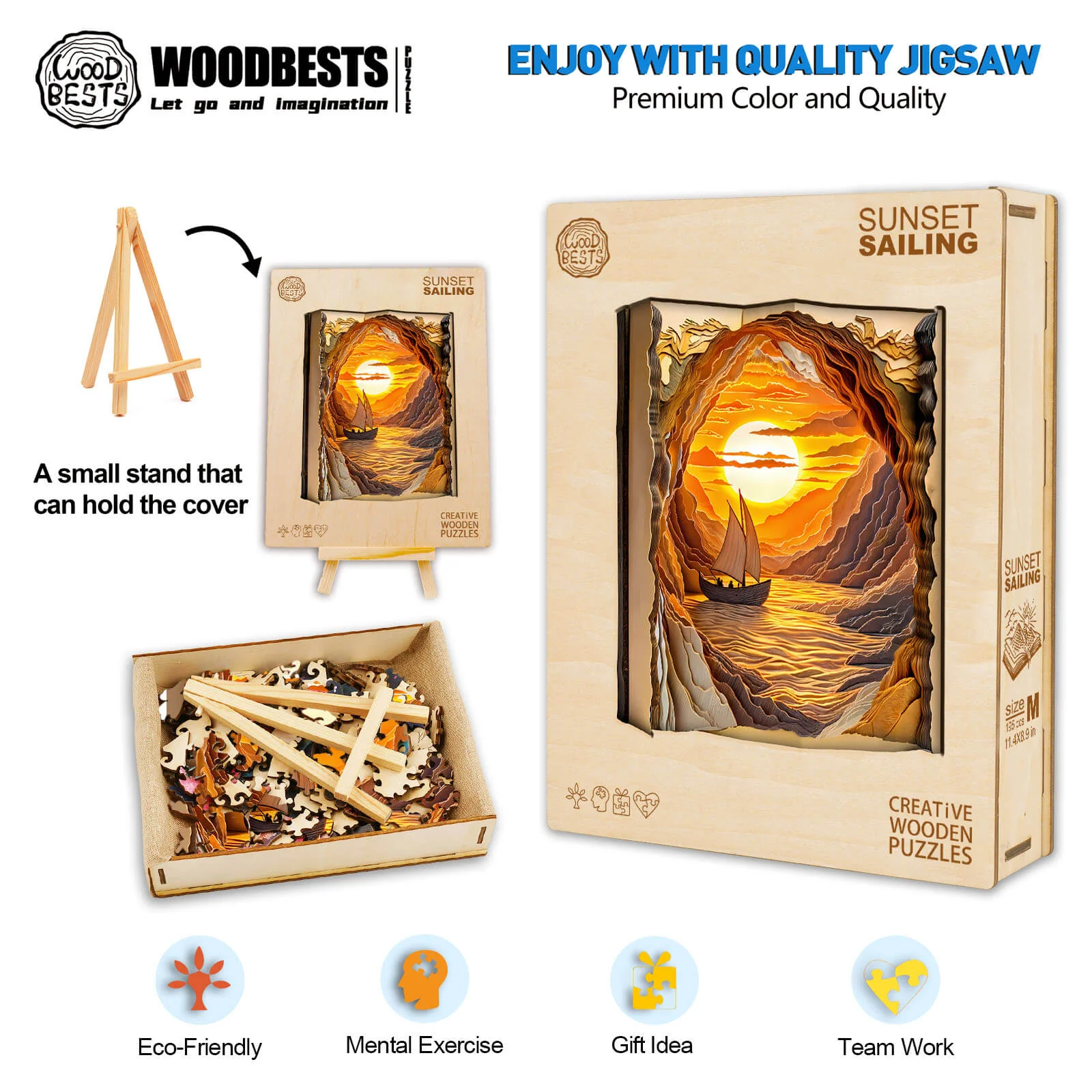3D  Sunset sailing Wooden Jigsaw Puzzle - Image 6