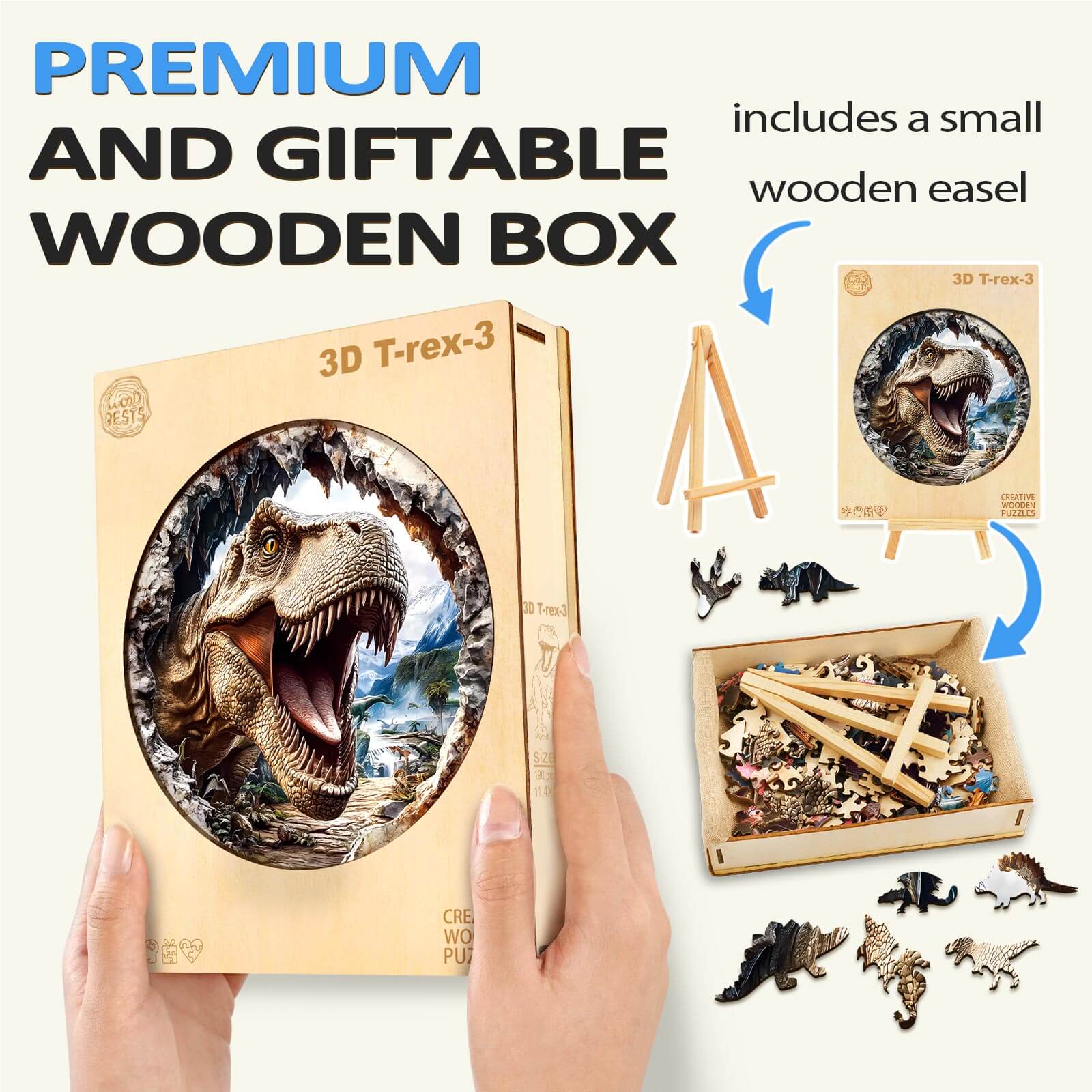 3D T-Rex 3 Wooden Jigsaw Puzzle - Image 8