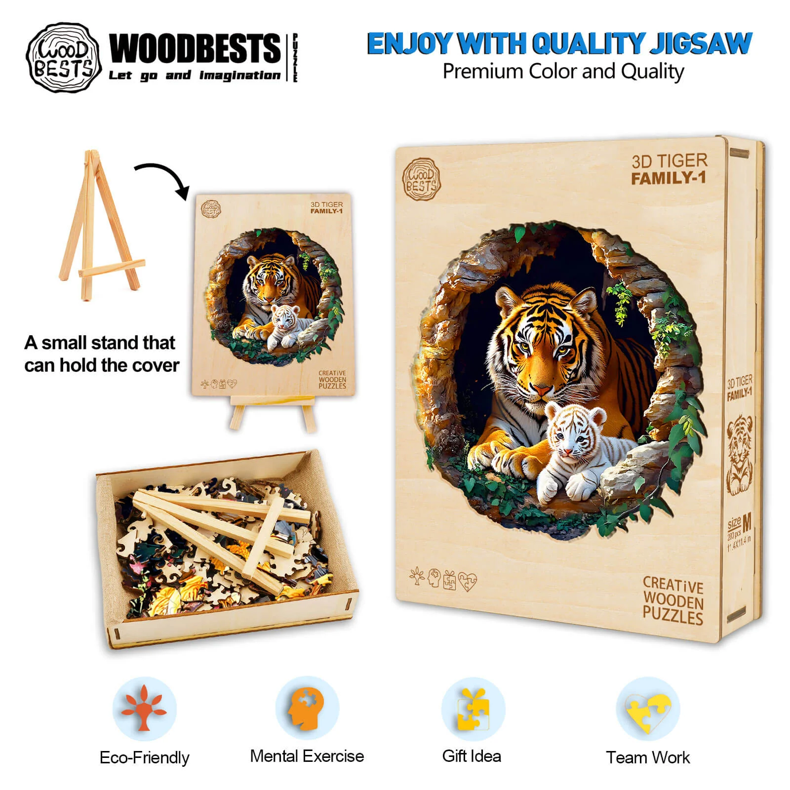 3D Tiger Family-1 Wooden Jigsaw Puzzle - Image 6