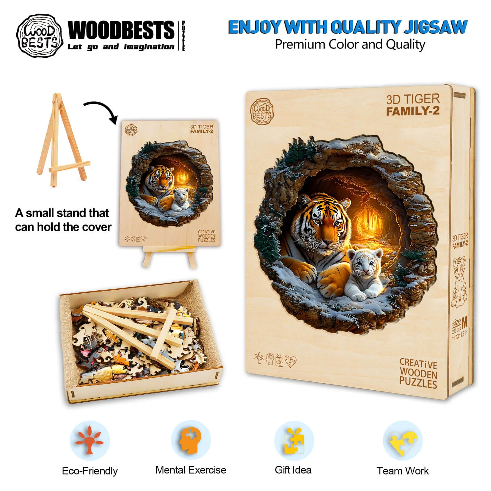 3D Tiger Family-2 Wooden Jigsaw Puzzle - Image 7
