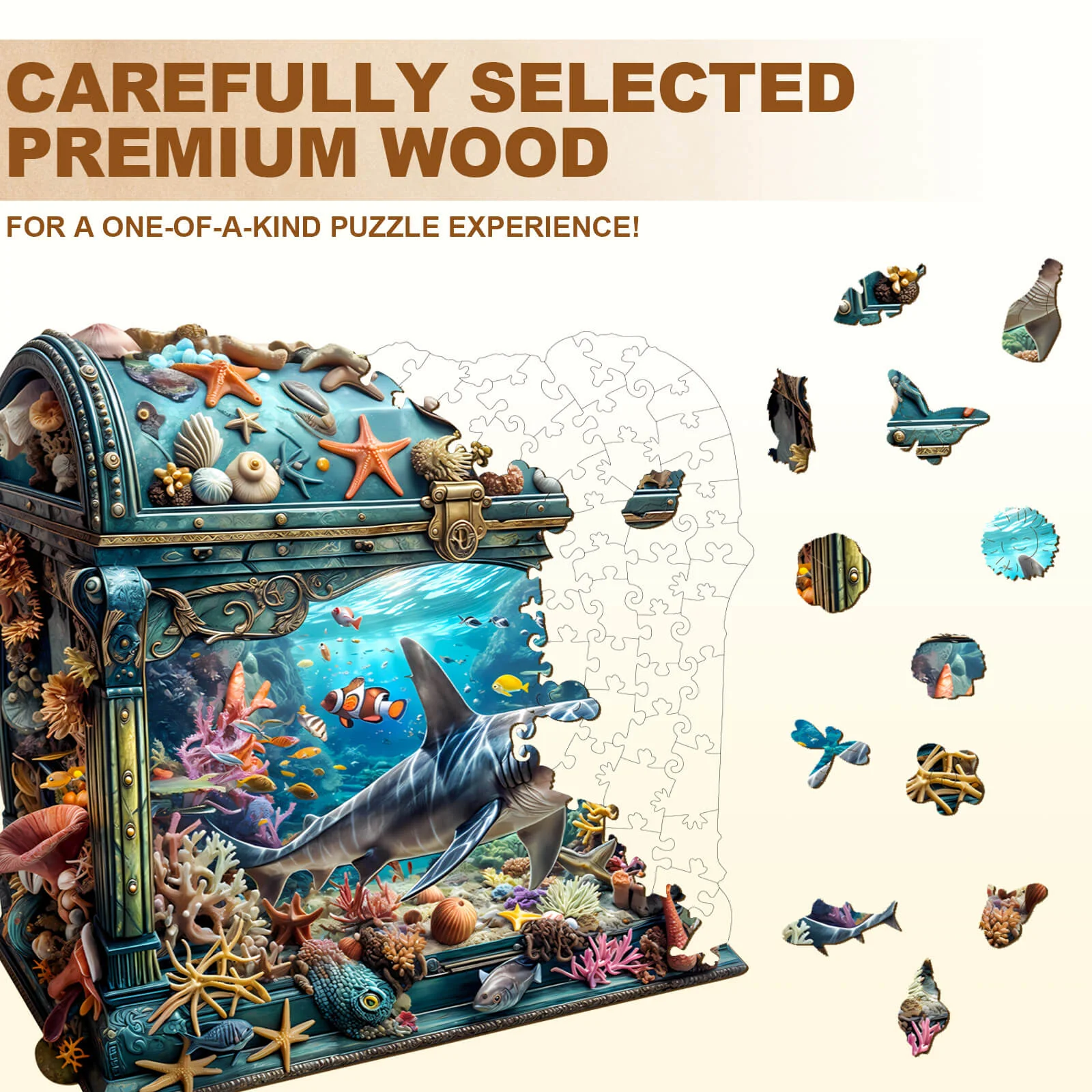 3D Treasure Chest Ocean-1 Wooden Jigsaw Puzzle - Image 3