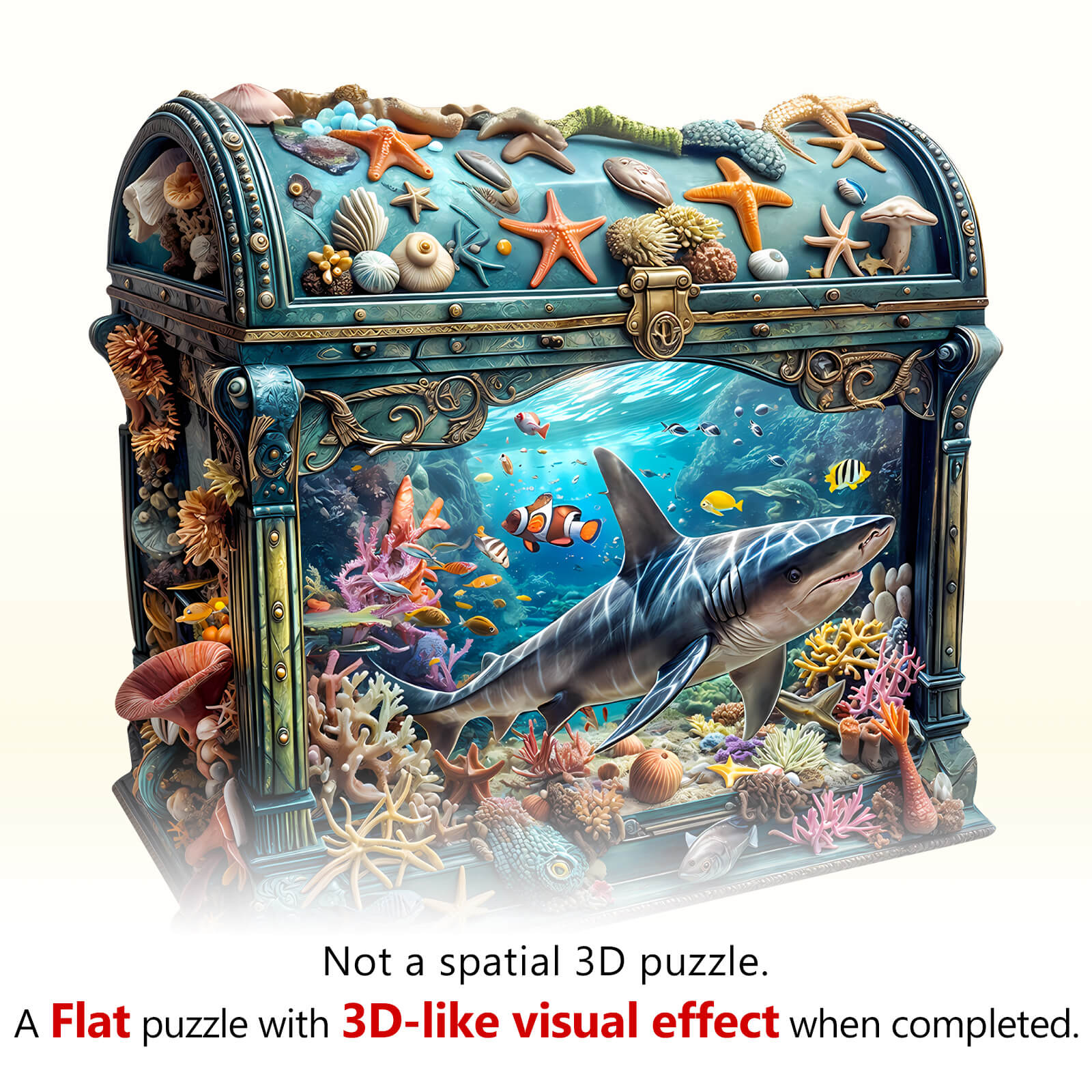 3D Treasure Chest Ocean-1 Wooden Jigsaw Puzzle - Image 4