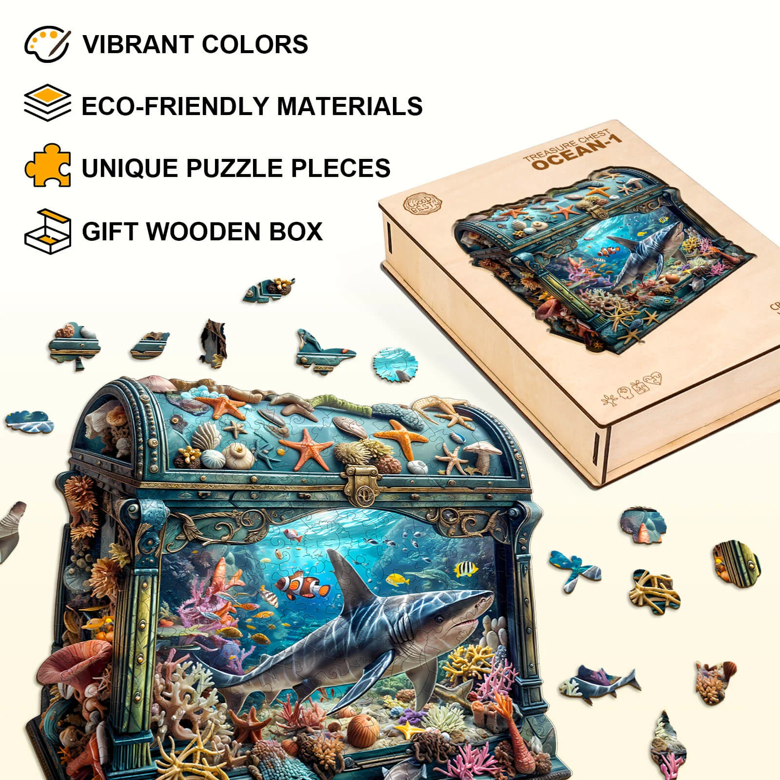 3D Treasure Chest Ocean-1 Wooden Jigsaw Puzzle - Image 5