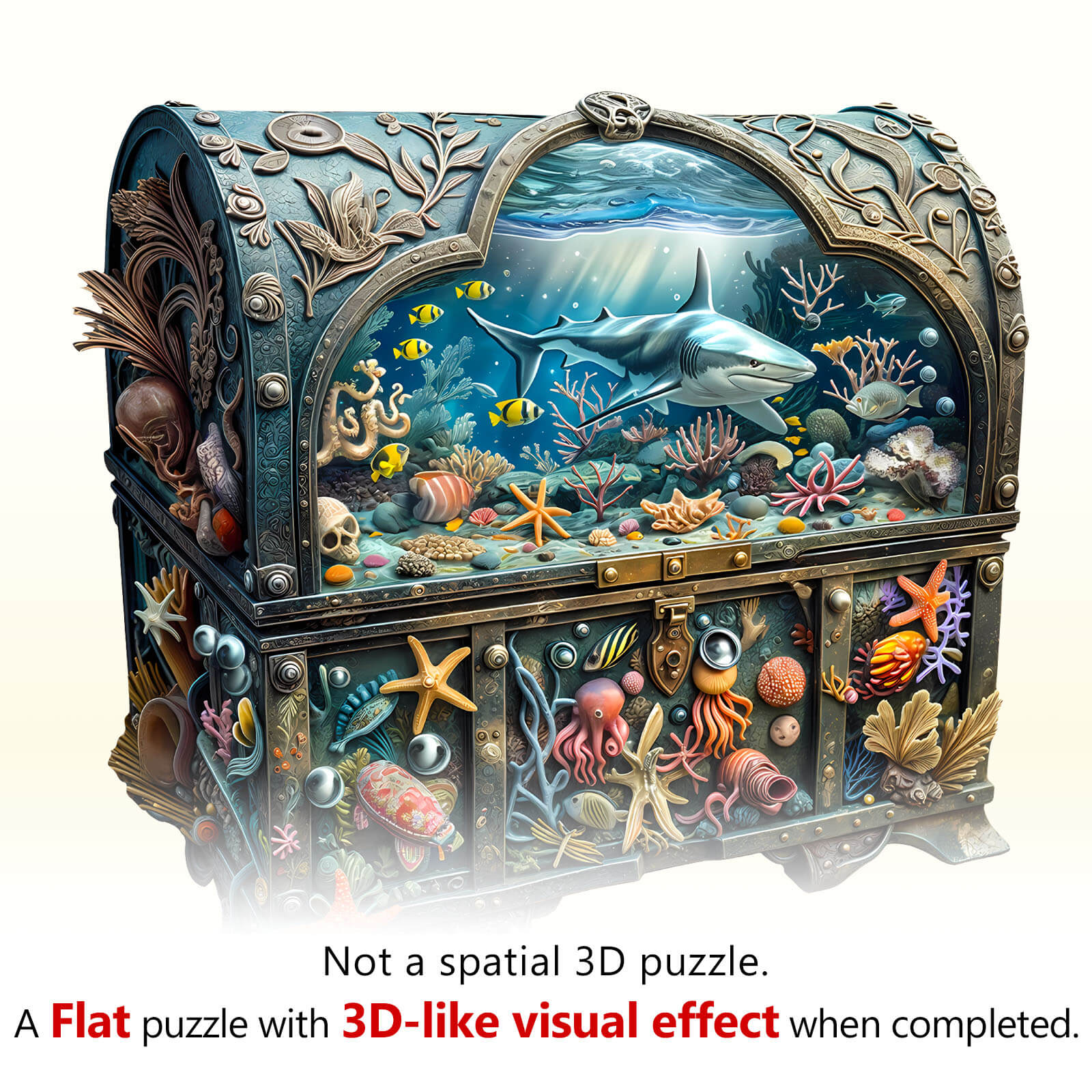 3D Treasure Chest Ocean-2 Wooden Jigsaw Puzzle - Image 4
