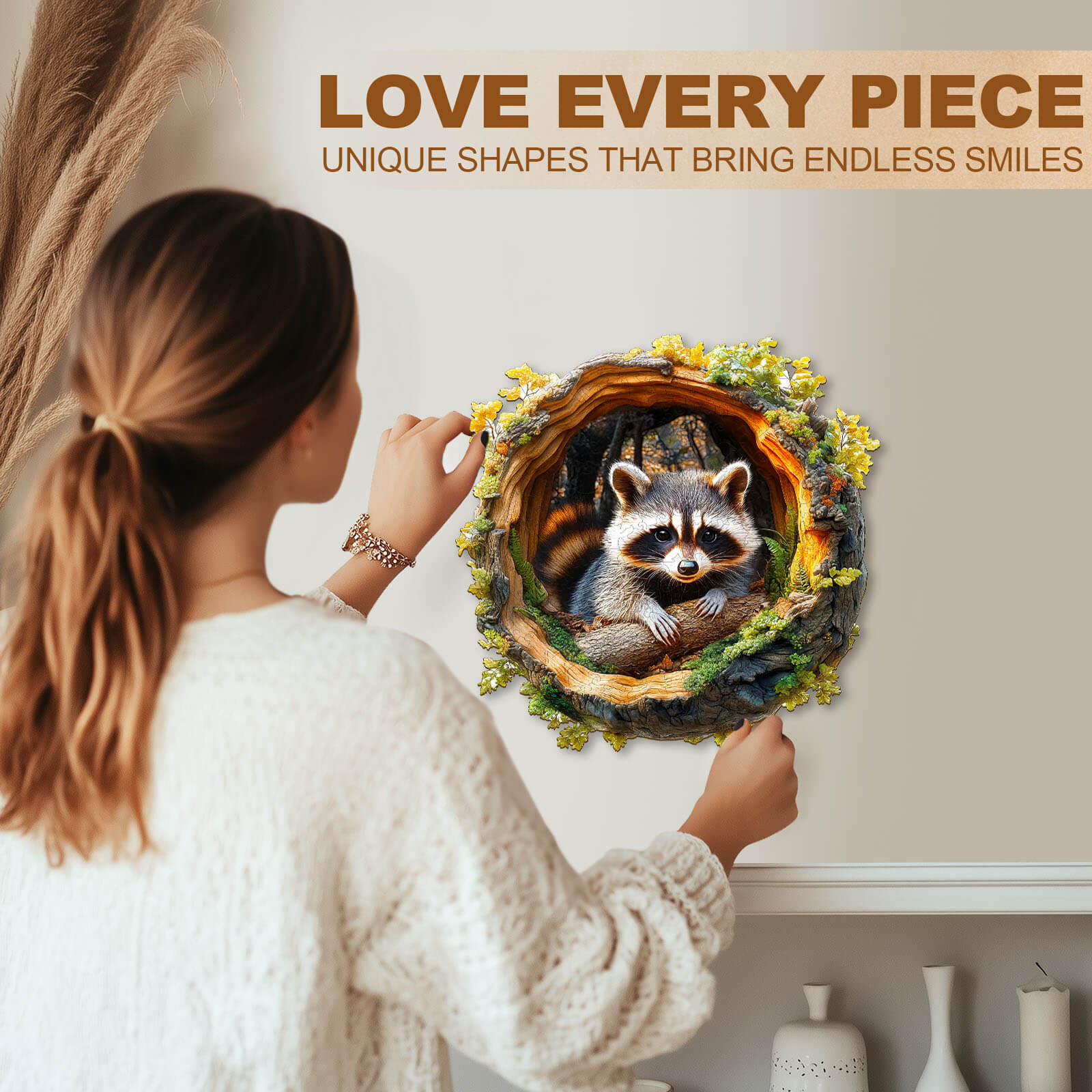 3D Tree hole raccoon-2 Wooden Jigsaw Puzzle - Image 10