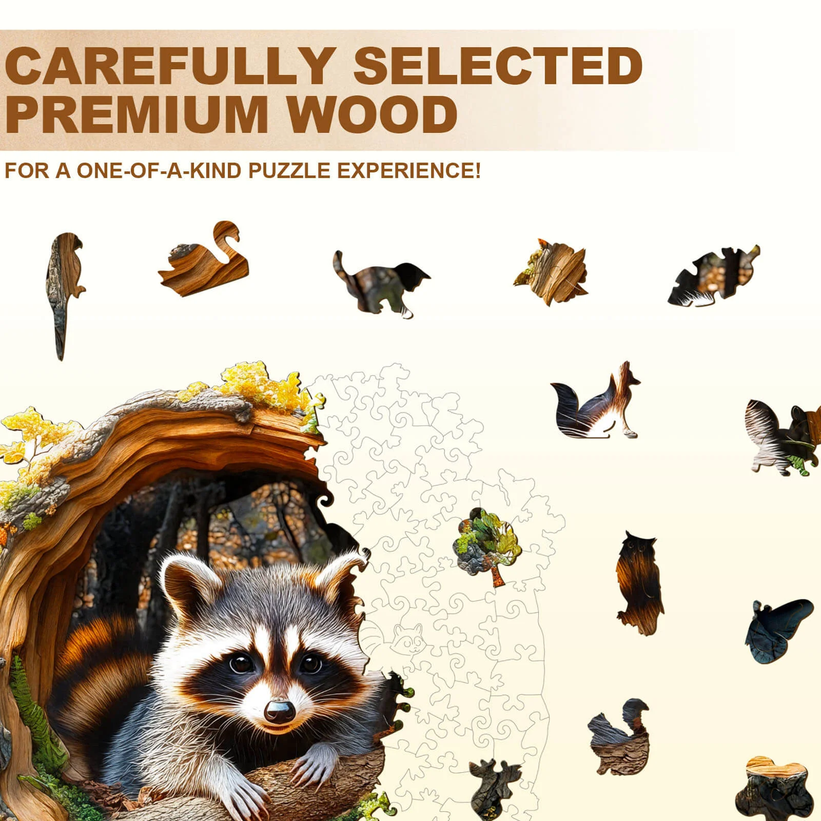 3D Tree hole raccoon-2 Wooden Jigsaw Puzzle - Image 2
