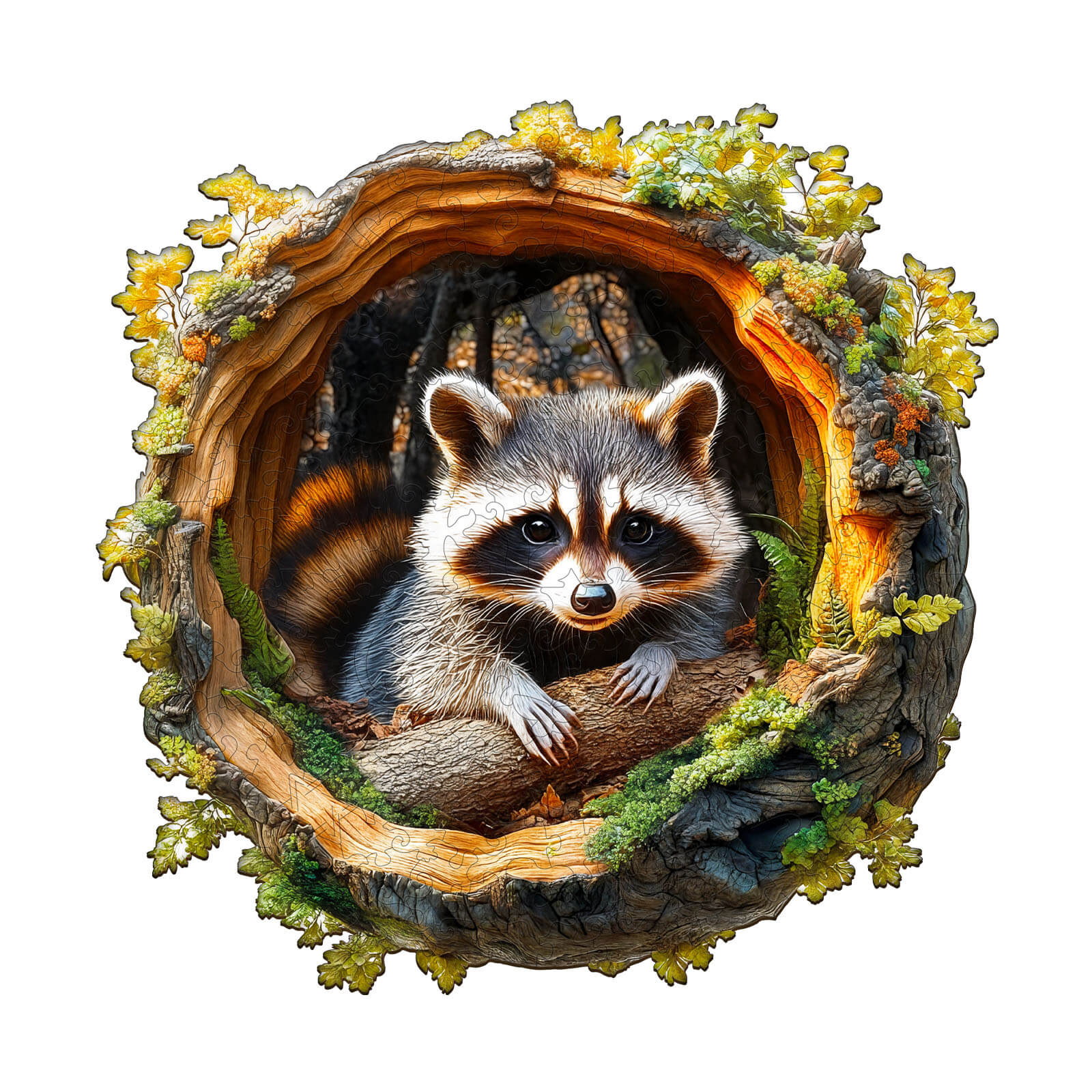 3D Tree hole raccoon-2 Wooden Jigsaw Puzzle - Image 3